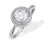 Colorless Topaz in Diamond Double Halo Ring. Certified 585 (14kt) White Gold, Rhodium Finish