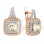 Cushion-cut Cream-colored Swarovski CZ Earrings. Certified 585 (14kt) Rose Gold, Rhodium Detailing