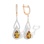 Teardrop Citrine and CZ Earrings. Certified 585 (14kt) Rose Gold, Rhodium Detailing