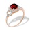 Garnet & CZ Ring. Certified 585 (14kt) Rose Gold, Rhodium Detailing