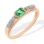 Princess Faux Emerald and Round Diamond Ring. Certified 585 (14kt) Rose Gold, Rhodium Detailing