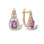 Oval Amethyst and CZ Leverback Earrings. Certified 585 (14kt) Rose Gold, Rhodium Detailing