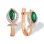 Fleur de Lys Emerald and Diamond Earrings. Certified 585 (14kt) Rose Gold, Rhodium Detailing