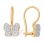 40 CZs Butterfly Kids' Earwire Earrings. Certified 585 (14kt) Rose Gold, Rhodium Detailing