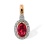 Ruby and Diamond Pendant with Nostalgic Motif. Hypoallergenic Cadmium-free 585 (14K) Rose Gold