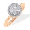 Circular Diamond Cluster in Diamond Halo Ring. Certified 585 (14kt) Rose Gold, Rhodium Detailing