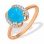 Turquoise and Diamond Ancient-inspired Ring. Hypoallergenic Cadmium-free 585 (14K) Rose Gold