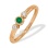 Three Stone Ring: Center Emerald, Side Diamonds. Hypoallergenic Cadmium-free 585 (14K) Rose Gold