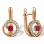 Circle Earrings with Diamond and Ruby Tendril. Hypoallergenic Cadmium-free 585 (14K) Rose Gold