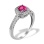 Madagascar Ruby and Diamond Scrollwork Ring. Certified 585 (14kt) White Gold, Rhodium Finish