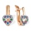 Heart-shaped Multicolored CZ Leverback Earrings. Certified (14kt) Rose Gold, Rhodium Detailing