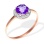 Rose-cut Amethyst with CZ Halo Ring. Certified 585 (14kt) Rose Gold, Rhodium Detailing