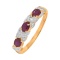 Ring with 10 Diamonds and 3 Oval-cut Rubies. Hypoallergenic 585 Rose Gold, Rhodium Detailing