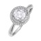 Colorless Topaz in Diamond Double Halo Ring. Certified 585 (14kt) White Gold, Rhodium Finish