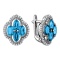 Shield-style Earrings with Blue Topaz and Diamonds. Tested 585 (14K) White Gold, Rhodium Finish