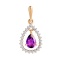 Droplet-shaped Amethyst and CZ  Pendant. Certified 585 (14kt) Rose Gold, Rhodium Detailing
