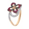 Ruby and Diamond Flower Ring. 585 (14kt) Rose Gold, Rhodium Detailing