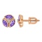 Marquise-shaped Amethyst and Round Diamond Studs. Hypoallergenic 585 (14K) Rose Gold, Screw Backs