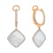 Diamond Earrings with Nacre Rhombus Pendants. Hypoallergenic 585 Rose Gold, Rhodium Detailing