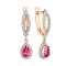 Dandle Teardrop Ruby and Diamond Earrings. Certified 585 (14kt) Rose Gold, Rhodium Detailing