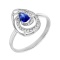 Sapphire and Diamond Pear-shaped Ring. Certified 585 (14kt) White Gold, Rhodium Finish