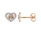 Diamond Heart-shaped Stud Earrings. Certified 585 (14kt) Rose Gold, Friction Backs