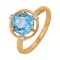 Ring Featuring Blue Topaz and 3 Diamonds. Hypoallergenic 585 Rose Gold, Rhodium Detailing
