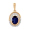 Pendant with 7x5 Oval Sapphire and 22 Diamonds. Hypoallergenic 585 Rose Gold, Rhodium Detailing