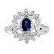585 White Gold Ring with Oval Sapphire and Diamond Petals. View 2