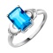 Ring with Swiss Hue Blue Topaz and 6 Diamonds. Tested 585 (14K) White Gold, Rhodium Finish