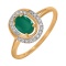 Split Shank Ring with Emerald and 22 Diamonds. Hypoallergenic 585 Rose Gold, Rhodium Detailing