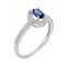 Oval Sapphire and Diamond Ring. Certified 585 (14kt) White Gold, Rhodium Finish
