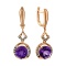 Amethyst and Champagne Diamond Dangle Earrings. Hypoallergenic 585 (14K) Rose Gold, Black Rhodium