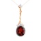 Oval-Shaped Czech Garnet Cocktail Pendant. Certified 585 (14kt) Rose Gold, Rhodium Detailing