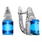 Earrings with Swiss Hue Blue Topaz and 6 Diamonds. Tested 585 (14K) White Gold, Rhodium Finish