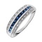 Channel-set Sapphire and Diamond Ring. Certified 585 (14kt) White Gold, Rhodium Finish