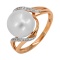 'Afrodite' Pearl and Diamond Ring. Hypoallergenic 585 Rose Gold, Rhodium Detailing