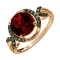 Ring with Round Garnet and Champagne Diamonds. Hypoallergenic 585 (14K) Rose Gold, Black Rhodium