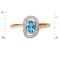 Pure Classic Ring with Blue Topaz and Diamonds. Hypoallergenic 585 Rose Gold, Rhodium Detailing. View 2