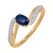Ring Featuring Sapphire and 16 Diamonds. Hypoallergenic 585 Rose Gold, Rhodium Detailing