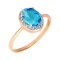 Diamond and Oval Blue Topaz Ring. Certified 585 (14kt) Rose Gold, Rhodium Detailing