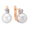 Earrings of Perfect Pearls and Flush-set Diamonds. Tested 585 (14K) Rose and White Gold
