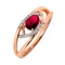 Ruby Split Shank Ring with Diamonds. Hypoallergenic Cadmium-free 585 (14K) Rose Gold