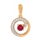 Circle Pendant with Diamond and Ruby Tendril. Hypoallergenic Cadmium-free 585 (14K) Rose Gold