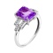 Emerald-cut Amethyst and Diamond Ring. Certified 585 (14kt) White Gold, Rhodium Finish