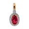 Ruby and Diamond Pendant with Nostalgic Motif. Hypoallergenic Cadmium-free 585 (14K) Rose Gold