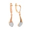 Guilloche-Pave CZ Leverback Earrings. Certified 585 (14kt) Rose Gold, Rhodium Detailing