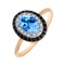 "Femme Fatale" Blue Topaz Ring. 585 (14kt) Rose Gold, Rhodium Detailing