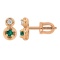 Emerald and Diamond Two-Stone Stud Earrings. Hypoallergenic 585 (14K) Rose Gold, Screw Backs