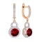 Garnet & CZ Drop Leverback Earrings. Certified 585 (14kt) Rose Gold, Rhodium Detailing